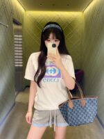 Gucci原單25SS春夏新款方塊印花圓領短袖T恤 藍紫撞色 顯瘦版型