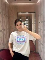 Gucci原單25SS春夏新款方塊印花圓領短袖T恤 藍紫撞色 顯瘦版型
