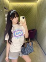 Gucci原單25SS春夏新款方塊印花圓領短袖T恤 藍紫撞色 顯瘦版型