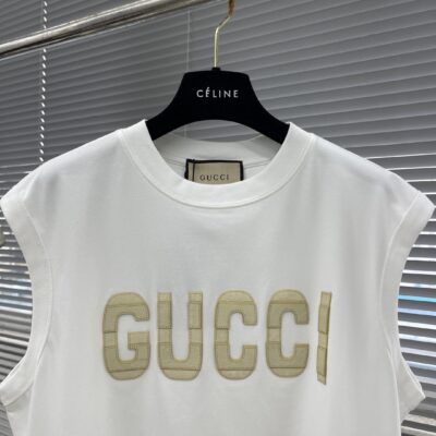 Gucci一比一双层叠加字母背心T恤 280克新疆棉 冰感索罗娜科技