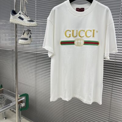 Gucci高仿2025SS春夏時尚繡花短TEE GG字母刺繡 柔軟透氣