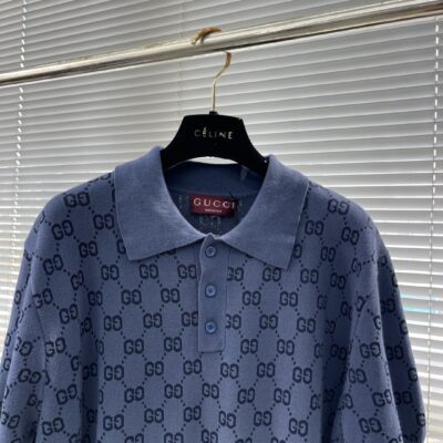 GUCCI 復刻版25SS新款翻領T恤 漸變色GG針織棉提花 義式時尚
