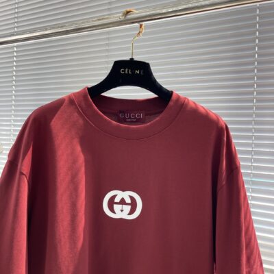 GUCCI 原單2025新款棗紅色圓領短袖T恤 休閒百搭 義式質感款