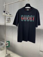 GUCCI 復刻版25SS春夏新款黑色圓領短袖 高端訂制 品牌logo重工藝