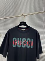 GUCCI 復刻版25SS春夏新款黑色圓領短袖 高端訂制 品牌logo重工藝