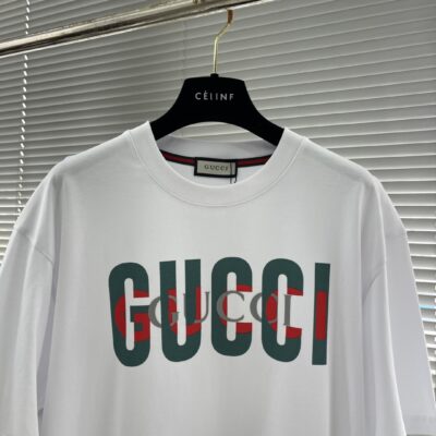GUCCI A貨25SS春夏新款白色圓領短袖 高端訂制 品牌logo工藝