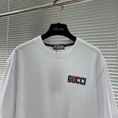 GUCCI 高仿25SS春夏新款白色圓領短袖 高端訂制 品牌logo重工藝