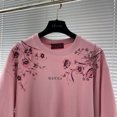 Gucci高仿25SS早秋棉質印花網眼短袖落肩T恤 時尚舒適