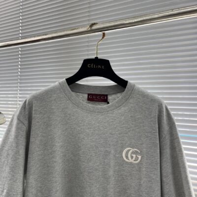Gucci 灰色雙G刺繡T恤｜25SS男女同款｜純棉短袖｜精品一比一高仿
