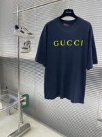 Gucci 藍色印花標識短袖T恤｜280克純棉｜男女同款｜一比一精品高仿