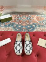 GUCCI高仿GG渔夫拖鞋 草編麻底早春女款經典條紋帆布平底鞋
