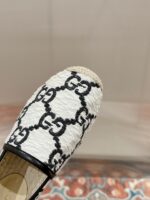 GUCCI高仿GG渔夫拖鞋 草編麻底早春女款經典條紋帆布平底鞋