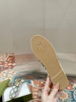 GUCCI高仿GG渔夫拖鞋 草編麻底早春女款經典條紋帆布平底鞋
