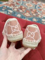 GUCCI原單草編拖鞋 女生GG條紋渔夫鞋 早春舒適帆布平底