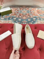 GUCCI復刻版 GG草編渔夫鞋 女款早春全皮帆布拖鞋