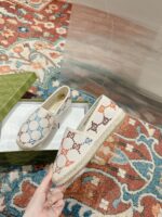 GUCCI精品仿製 GG草編渔夫鞋 女款全皮帆布圓頭平底拖鞋