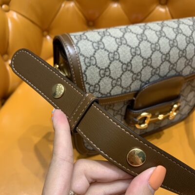 Gucci 1955 Horsebit Bag 602204 高端原單 馬銜扣棕色牛皮拼PVC 可調肩帶