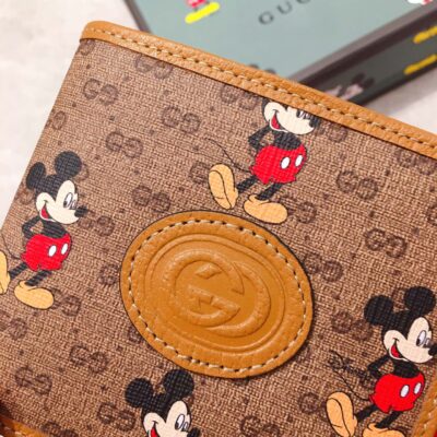 Gucci x Disney 602547 米奇聯名短夾 原工廠豬紋牛皮 滾邊設計