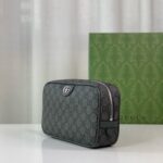Gucci Savoy 760019 洗漱包 GG帆布 灰色皮革 搭配黑色細節