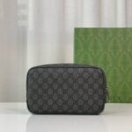 Gucci Savoy 760019 洗漱包 GG帆布 灰色皮革 搭配黑色細節
