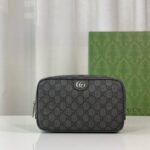 Gucci Savoy 760019 洗漱包 GG帆布 灰色皮革 搭配黑色細節
