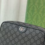 Gucci Savoy 760019 洗漱包 GG帆布 灰色皮革 搭配黑色細節