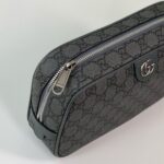 Gucci Savoy 760019 洗漱包 GG帆布 灰色皮革 搭配黑色細節