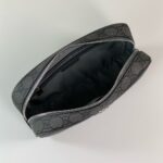 Gucci Savoy 760019 洗漱包 GG帆布 灰色皮革 搭配黑色細節