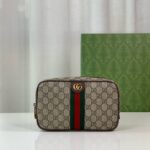 Gucci Savoy 760019 洗漱包 黑灰GG帆布 灰色皮革 高端原單