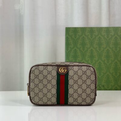 Gucci Savoy 760019 洗漱包 黑灰GG帆布 灰色皮革 高端原單