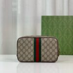 Gucci Savoy 760019 洗漱包 黑灰GG帆布 灰色皮革 高端原單