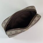 Gucci Savoy 760019 洗漱包 黑灰GG帆布 灰色皮革 高端原單
