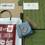 Gucci高仿Blondie鏈條包原廠皮蘭色互扣小巧斜挎腋下包復古時尚
