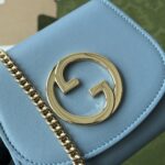 Gucci高仿Blondie鏈條包原廠皮蘭色互扣小巧斜挎腋下包復古時尚