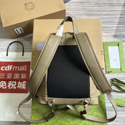 Gucci高仿灰褐色超級雙G背包2023早秋系列多口袋雙肩包高質感739503