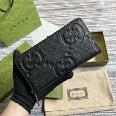 Gucci頂級原單黑色超級雙G全拉鏈錢包原廠皮多卡位日用小巧配飾739484