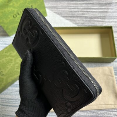 Gucci頂級原單黑色超級雙G全拉鏈錢包原廠皮多卡位日用小巧配飾739484