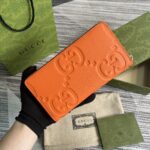 Gucci精品仿製橙色超級雙G拉鏈錢包原廠皮多卡位日用小巧配飾739484
