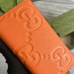 Gucci精品仿製橙色超級雙G拉鏈錢包原廠皮多卡位日用小巧配飾739484