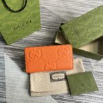 Gucci精品仿製橙色超級雙G拉鏈錢包原廠皮多卡位日用小巧配飾739484