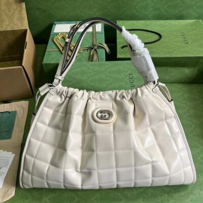 GucciA貨白色新款日常托特包休閒廓形鏈條包帶收納空間充足746210