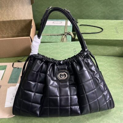 Gucci精品仿製黑色新款日常托特包鏈條包帶休閒廓形收納空間大746210