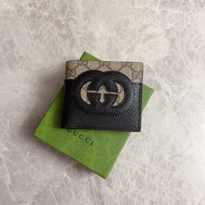 Gucci一比一男士短式錢包GG Supreme帆布互扣雙G標識經典配飾701420