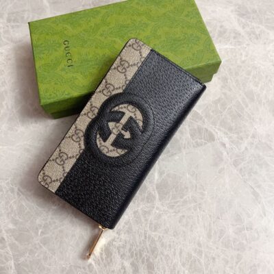 Gucci精品仿製男士長款錢包GG Supreme帆布互扣雙G時尚配飾