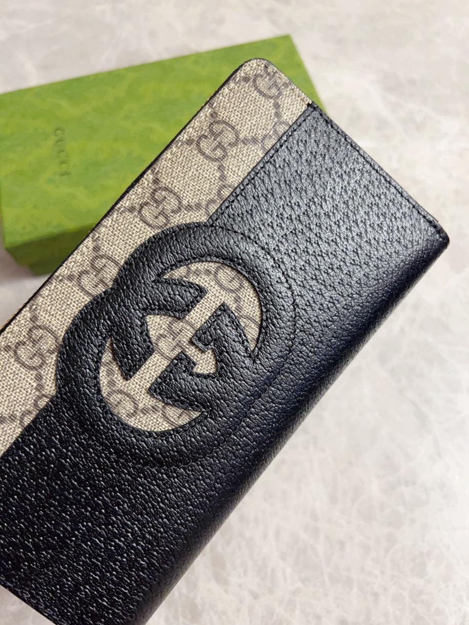 Gucci精品仿製男士長款錢包GG Supreme帆布互扣雙G時尚配飾
