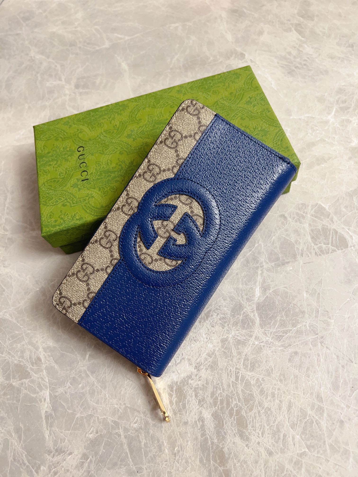 Gucci復刻版男士長款錢包GG Supreme帆布互扣雙G時尚配飾
