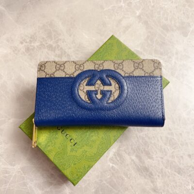 Gucci復刻版男士長款錢包GG Supreme帆布互扣雙G時尚配飾