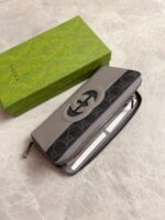 Gucci頂級原單男士長款錢包GG Supreme帆布互扣雙G經典配飾