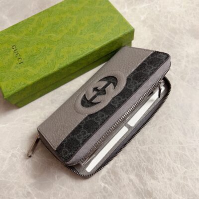 Gucci頂級原單男士長款錢包GG Supreme帆布互扣雙G經典配飾