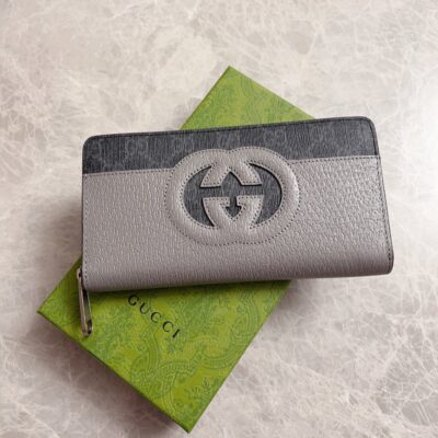 Gucci頂級原單男士長款錢包GG Supreme帆布互扣雙G經典配飾